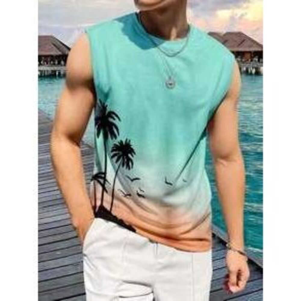 Manfinity Chillmode Men Casual Round Neck Sleeveless Vacation Style Tank Top, T…